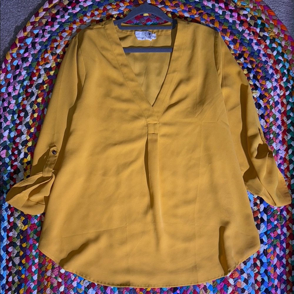 Everleigh Mustard Yellow Relaxed Blouse with Long Sleeves